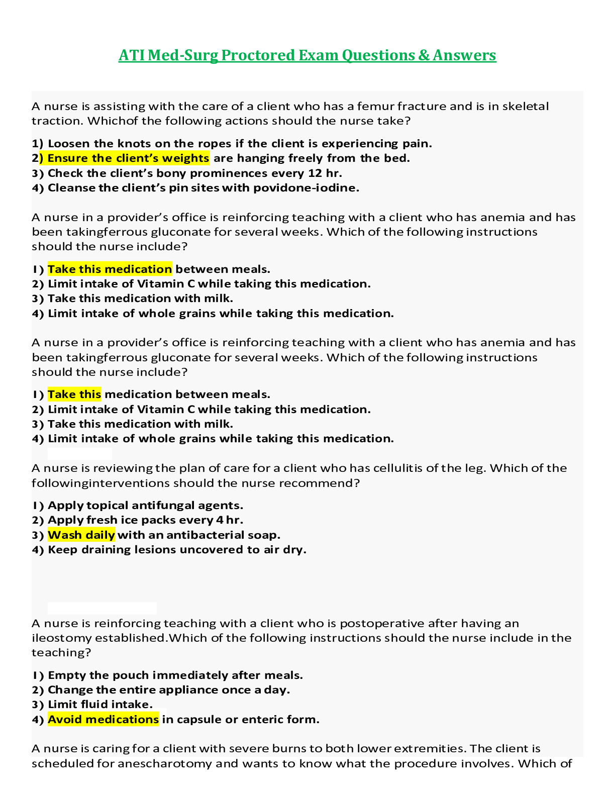 Preview of ATI Med-Surg Proctored Exam Questions & Answers (Latest) Graded A